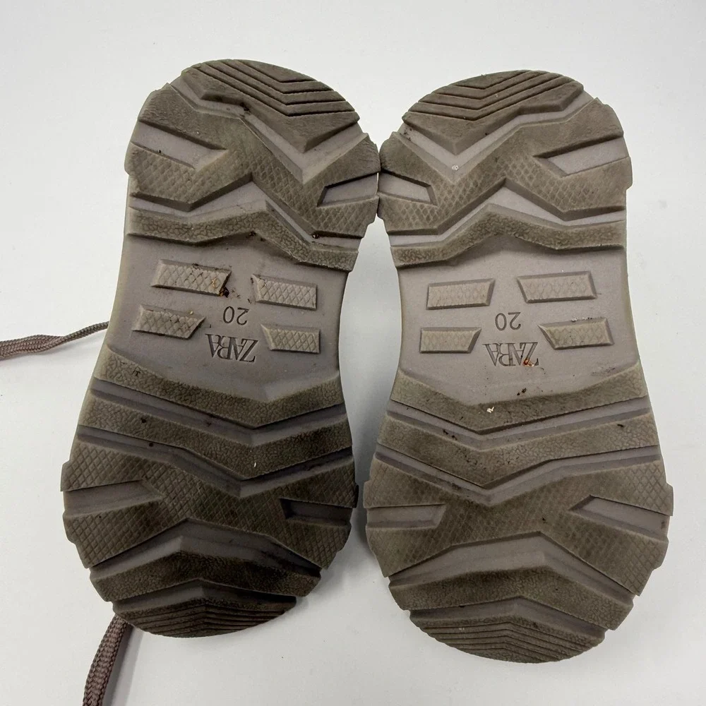 Zara Size EU20 US4.5 Brown Winter Boots Lace Up Zip Closure Kids‎